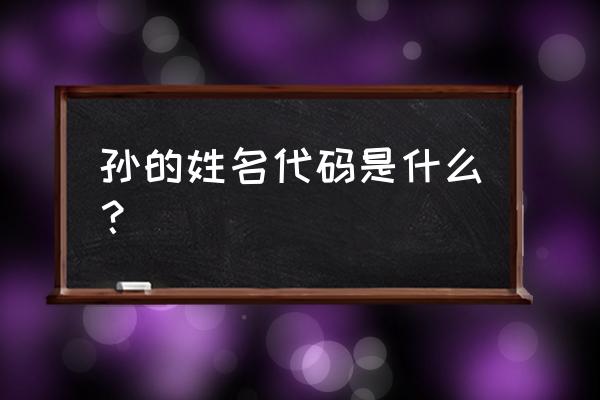 姓名数字代码 孙的姓名代码是什么？